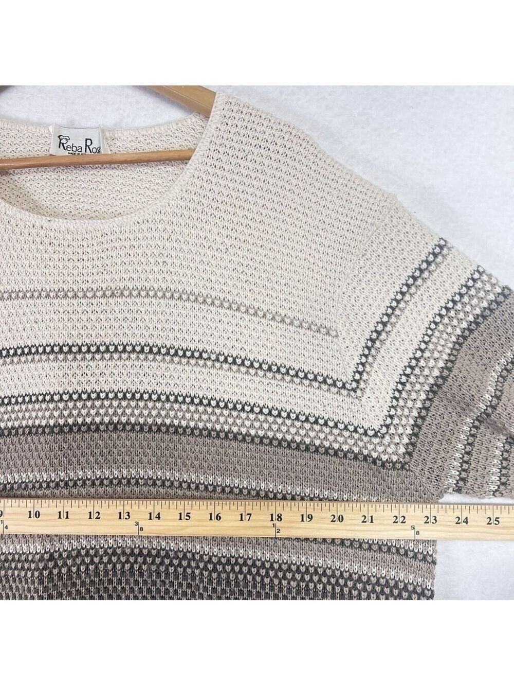 Vintage Reba Rose Womens Sweater Plus Size 22/24 Black Tan Stripe Short Sleeve - Picture 6 of 9